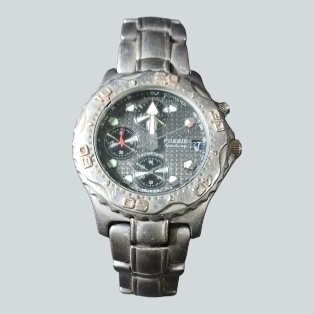 Mens FOSSIL Blue Speedway TI-5010 Titanium Chronograph Watch Needs Battery